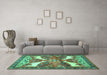 Machine Washable Animal Turquoise Traditional Area Rugs in a Living Room,, wshtr3897turq