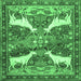 Square Animal Emerald Green Traditional Rug, tr3897emgrn