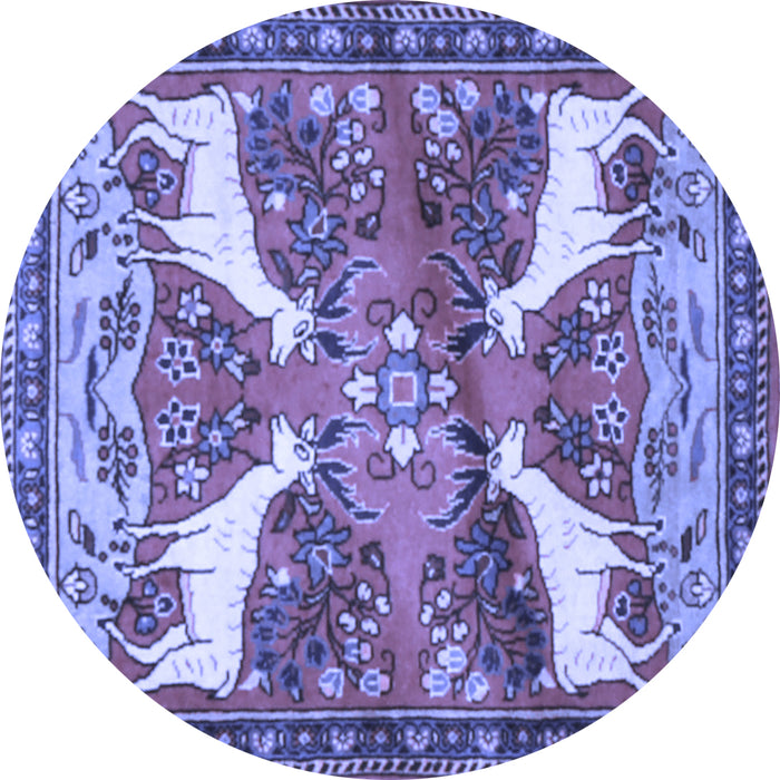 Round Machine Washable Animal Blue Traditional Rug, wshtr3897blu
