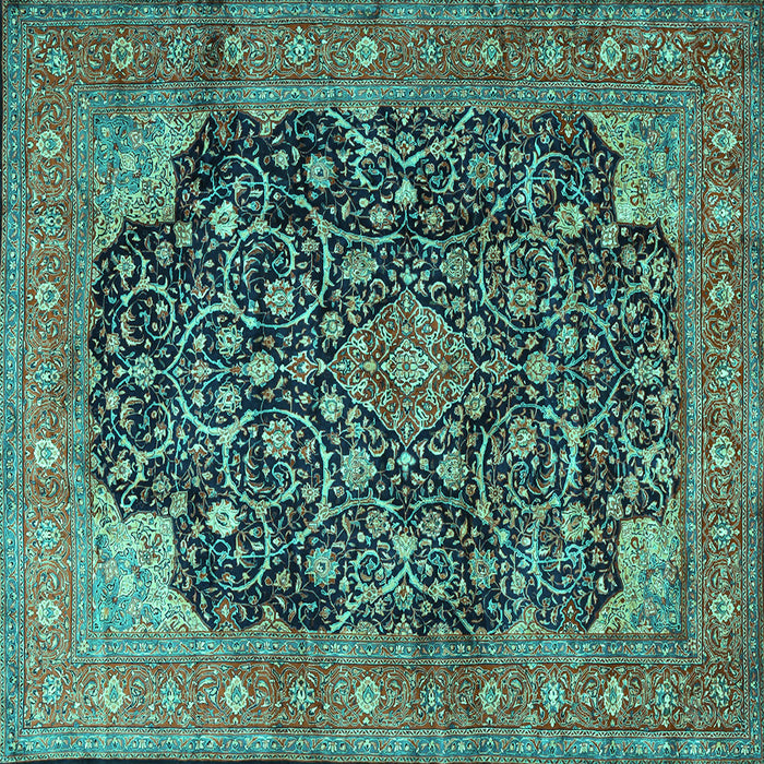 Square Medallion Turquoise Traditional Rug, tr3898turq