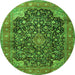 Machine Washable Medallion Green Traditional Area Rugs, wshtr3898grn