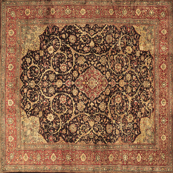 Square Machine Washable Medallion Brown Traditional Rug, wshtr3898brn