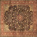 Square Machine Washable Medallion Brown Traditional Rug, wshtr3898brn