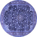 Round Machine Washable Medallion Blue Traditional Rug, wshtr3898blu