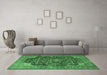 Machine Washable Medallion Emerald Green Traditional Area Rugs in a Living Room,, wshtr3898emgrn