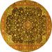 Round Medallion Yellow Traditional Rug, tr3898yw