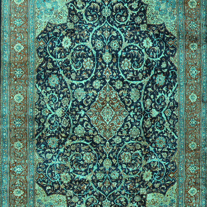 Machine Washable Medallion Turquoise Traditional Area Rugs, wshtr3898turq