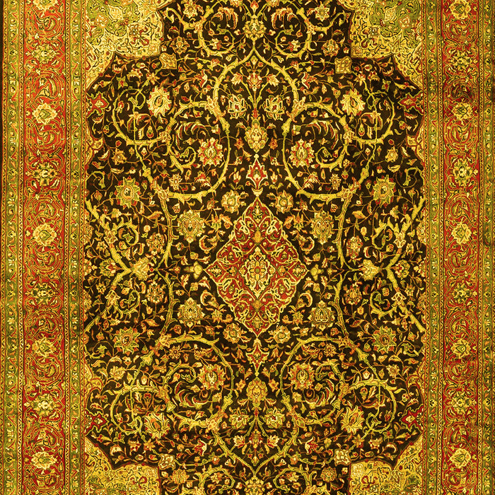 Machine Washable Medallion Yellow Traditional Rug, wshtr3898yw