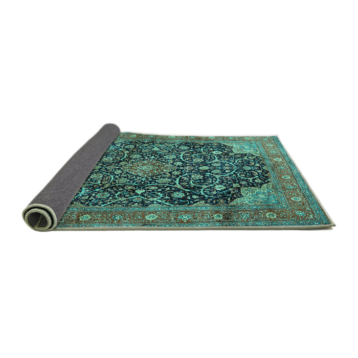 Sideview of Medallion Turquoise Traditional Rug, tr3898turq