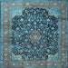 Square Machine Washable Medallion Light Blue Traditional Rug, wshtr3898lblu