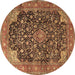 Round Medallion Brown Traditional Rug, tr3898brn