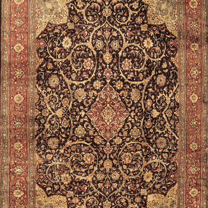 Machine Washable Medallion Brown Traditional Rug, wshtr3898brn