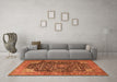 Machine Washable Medallion Orange Traditional Area Rugs in a Living Room, wshtr3898org