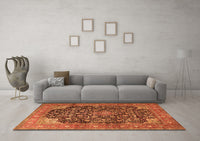 Machine Washable Medallion Orange Traditional Rug, wshtr3898org