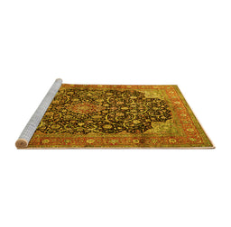 Sideview of Machine Washable Medallion Yellow Traditional Rug, wshtr3898yw