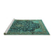 Sideview of Machine Washable Medallion Turquoise Traditional Area Rugs, wshtr3898turq