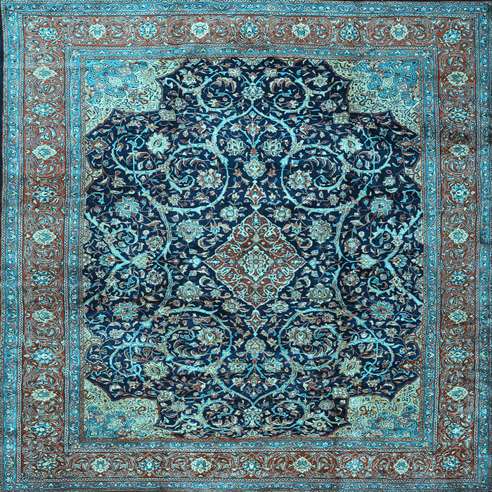 Square Medallion Light Blue Traditional Rug, tr3898lblu