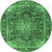 Round Medallion Emerald Green Traditional Rug, tr3899emgrn