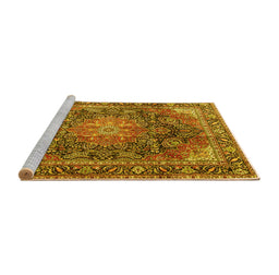 Sideview of Machine Washable Medallion Yellow Traditional Rug, wshtr3899yw