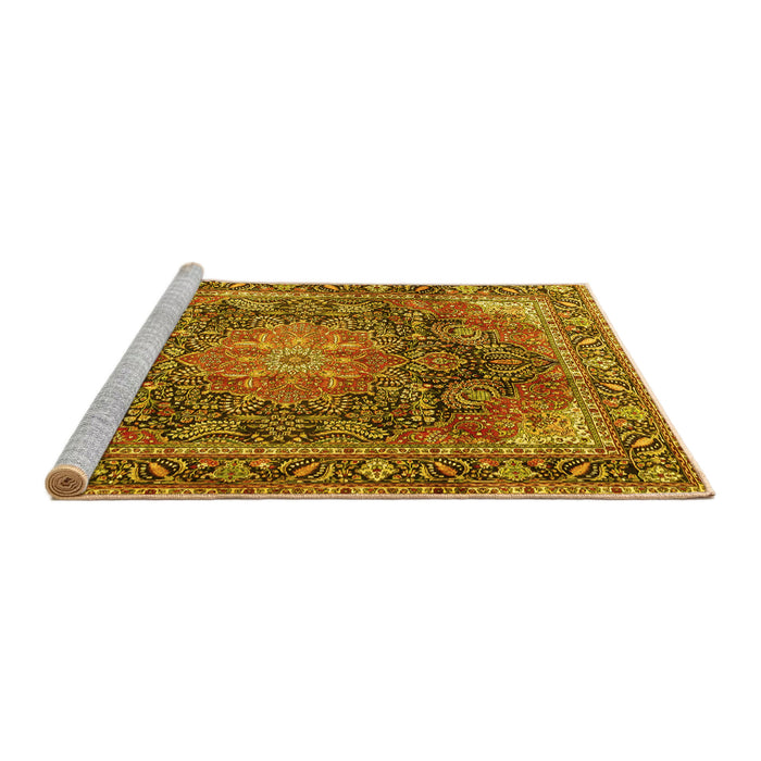Sideview of Machine Washable Medallion Yellow Traditional Rug, wshtr3899yw