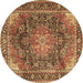 Round Medallion Brown Traditional Rug, tr3899brn