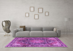 Machine Washable Medallion Purple Traditional Area Rugs in a Living Room, wshtr3899pur