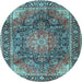 Round Medallion Light Blue Traditional Rug, tr3899lblu