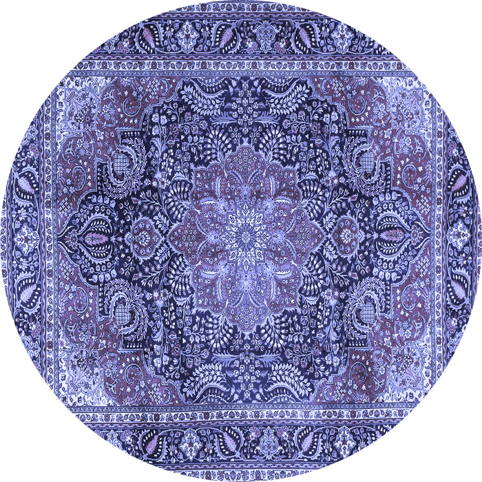 Round Machine Washable Medallion Blue Traditional Rug, wshtr3899blu