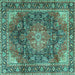 Square Machine Washable Medallion Turquoise Traditional Area Rugs, wshtr3899turq