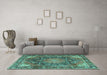 Machine Washable Medallion Turquoise Traditional Area Rugs in a Living Room,, wshtr3899turq