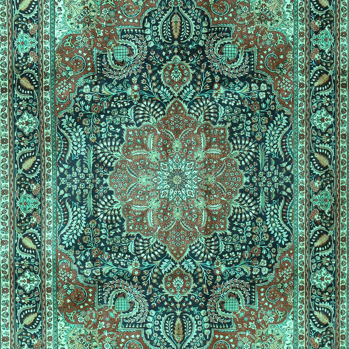 Machine Washable Medallion Turquoise Traditional Area Rugs, wshtr3899turq