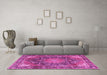 Machine Washable Medallion Pink Traditional Rug in a Living Room, wshtr3899pnk