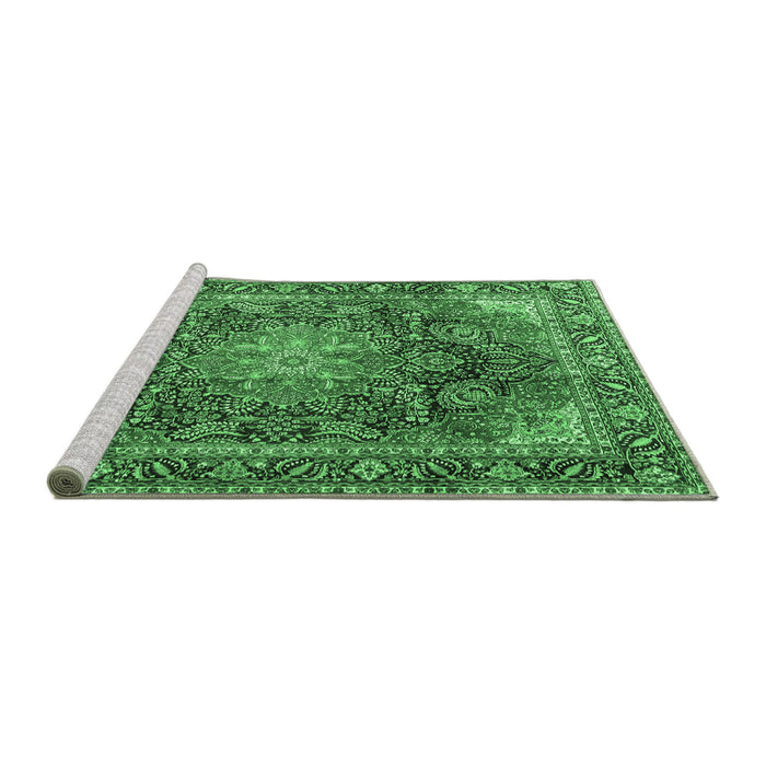 Sideview of Machine Washable Medallion Emerald Green Traditional Area Rugs, wshtr3899emgrn