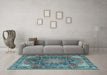 Machine Washable Medallion Light Blue Traditional Rug in a Living Room, wshtr3899lblu