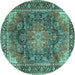 Round Medallion Turquoise Traditional Rug, tr3899turq