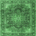 Square Machine Washable Medallion Emerald Green Traditional Area Rugs, wshtr3899emgrn