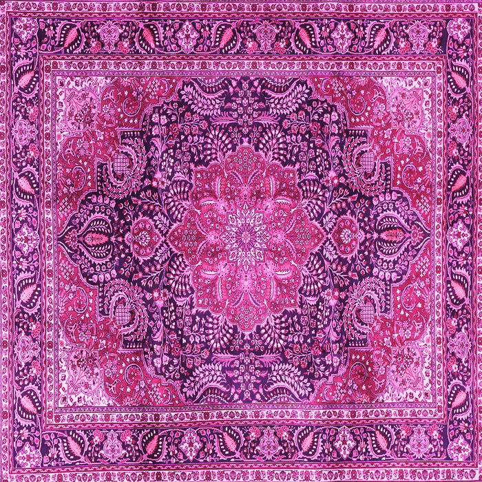 Square Machine Washable Medallion Pink Traditional Rug, wshtr3899pnk