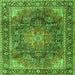 Round Machine Washable Medallion Green Traditional Area Rugs, wshtr3899grn