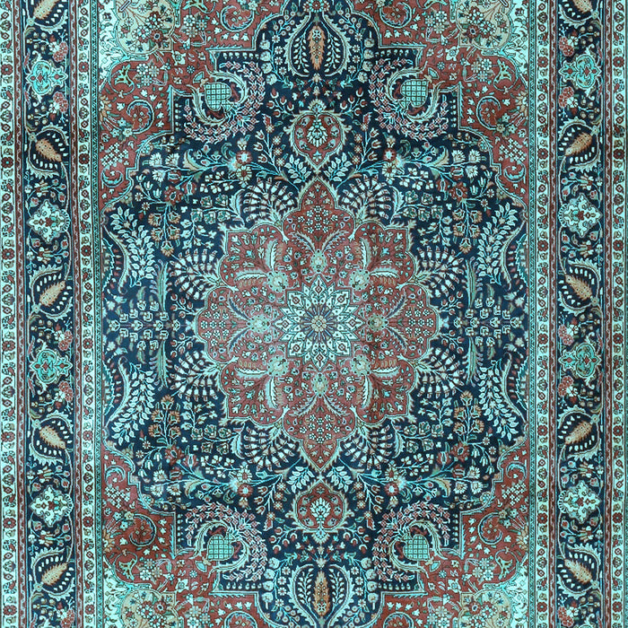 Machine Washable Medallion Light Blue Traditional Rug, wshtr3899lblu