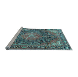 Sideview of Machine Washable Medallion Light Blue Traditional Rug, wshtr3899lblu