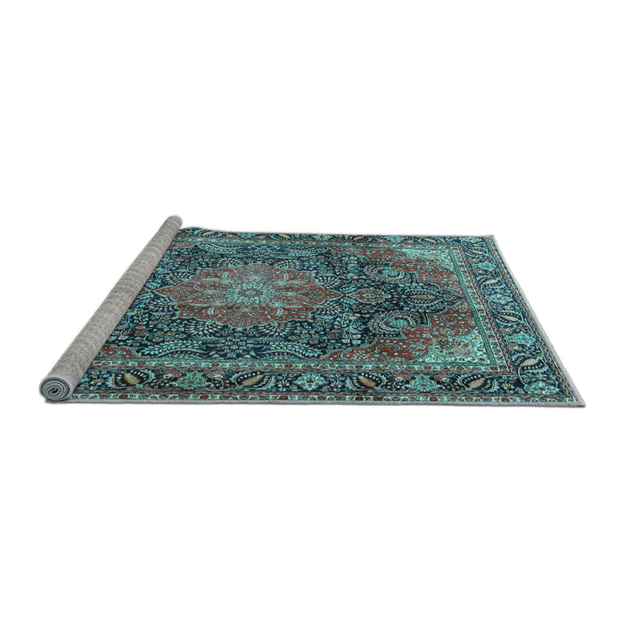 Sideview of Machine Washable Medallion Light Blue Traditional Rug, wshtr3899lblu