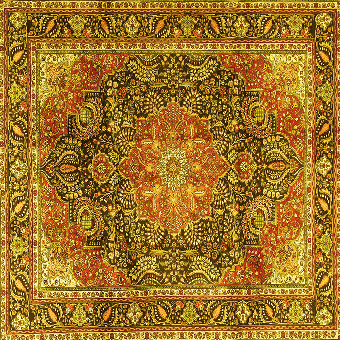 Square Machine Washable Medallion Yellow Traditional Rug, wshtr3899yw