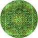 Square Medallion Green Traditional Rug, tr3899grn