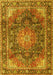 Machine Washable Medallion Yellow Traditional Rug, wshtr3899yw