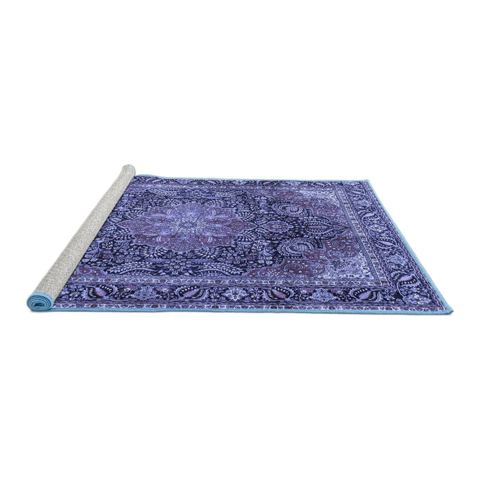 Sideview of Machine Washable Medallion Blue Traditional Rug, wshtr3899blu