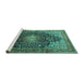 Sideview of Machine Washable Medallion Turquoise Traditional Area Rugs, wshtr389turq