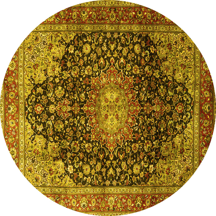 Round Medallion Yellow Traditional Rug, tr389yw
