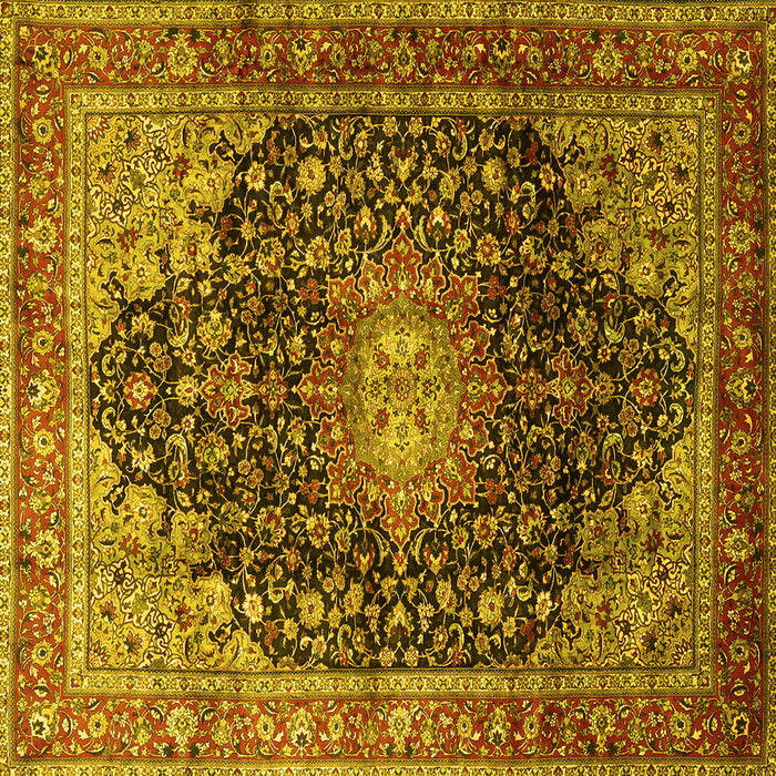 Square Machine Washable Medallion Yellow Traditional Rug, wshtr389yw