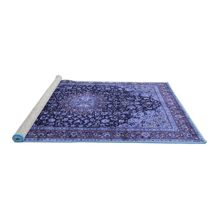 Sideview of Machine Washable Medallion Blue Traditional Rug, wshtr389blu