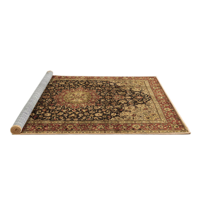 Sideview of Machine Washable Medallion Brown Traditional Rug, wshtr389brn